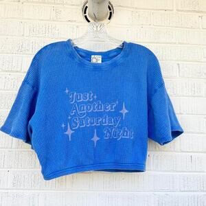 Aerie Blue Waffle Knit Graphic Crop Top